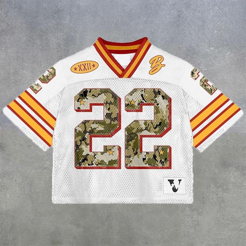 Maglietta americana Y2K, stile Harajuku, hip hop, moda, maglia da football, streetwear, vintage, casual, traspirante, con giunture, ampia, manica corta