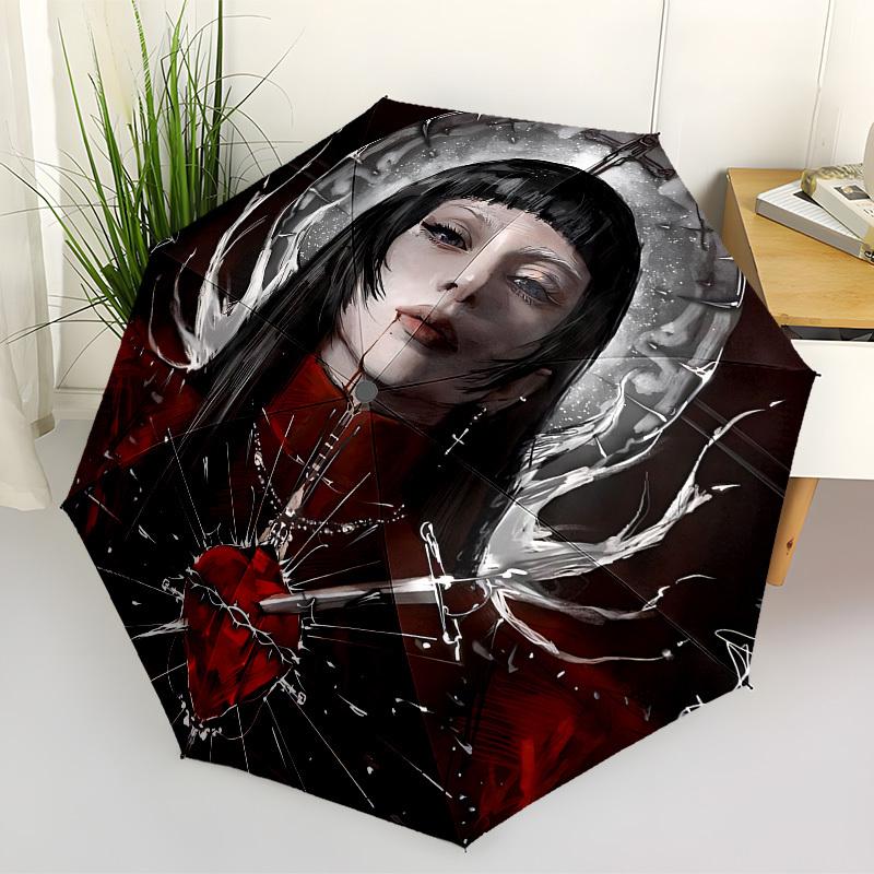 1pc Heart Crown Lady Gaga Automatic Folding Umbrella, Portable Collapsible Design, Casual Outdoor Accessory L1202036