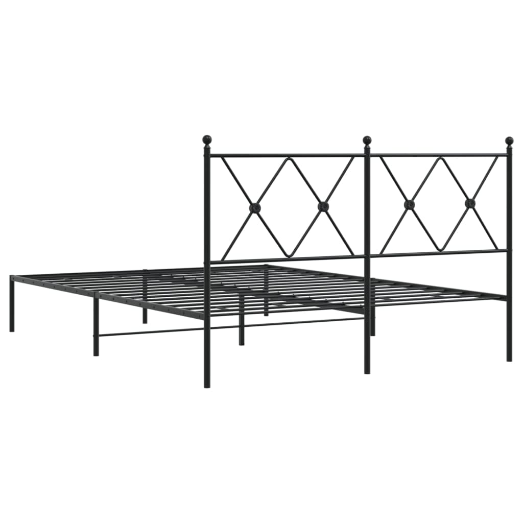 Metal Bed Frame with Headboard Black 140 x 190 cm