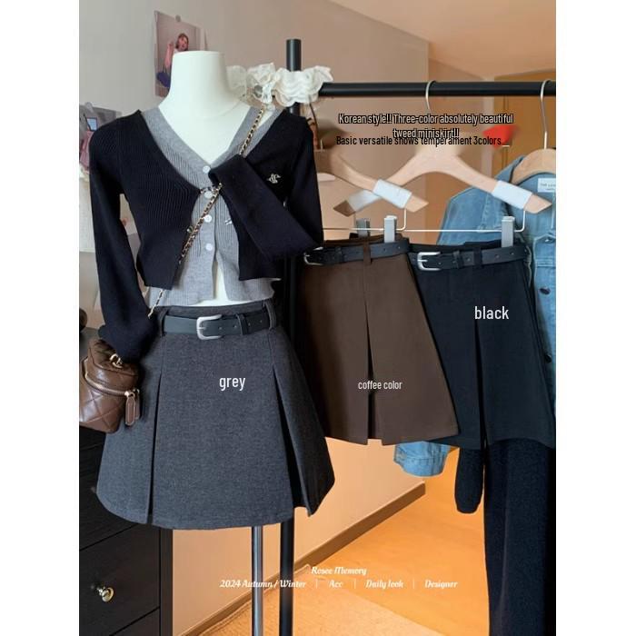 Spicy Girl High Waist Woolen A-line Skirt - Autumn 2024