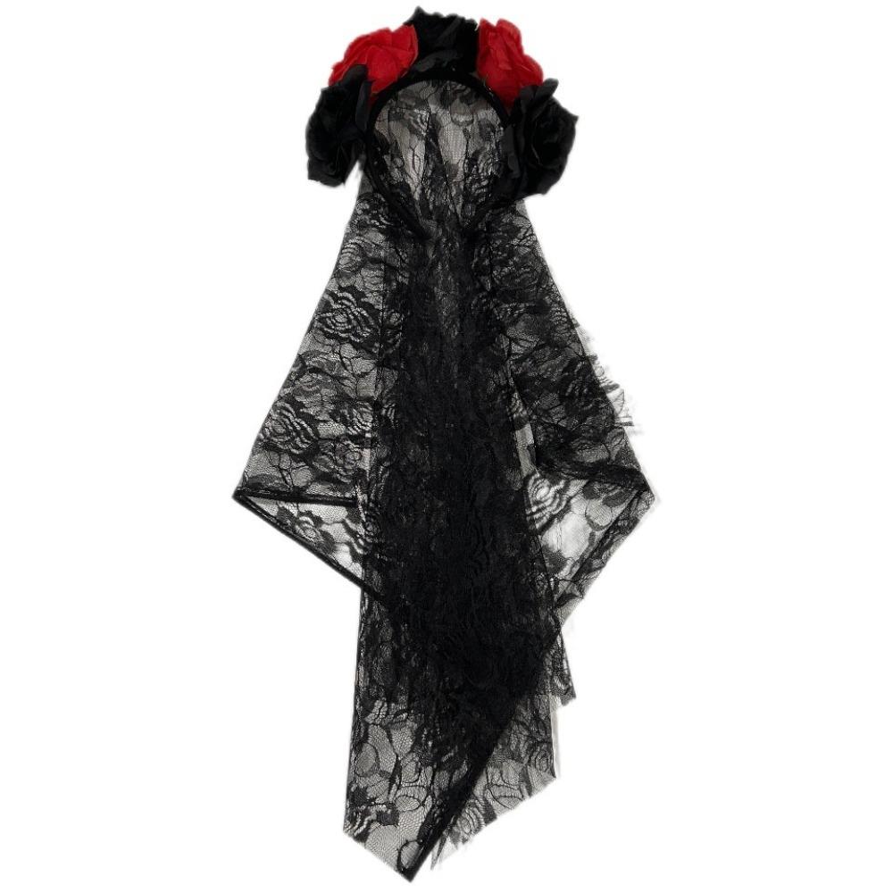 

Lace Material Ghost Bride Headband Gothic Spooky Hair Accessories Floral Lace Veil Cosplay Event чорний/червоний