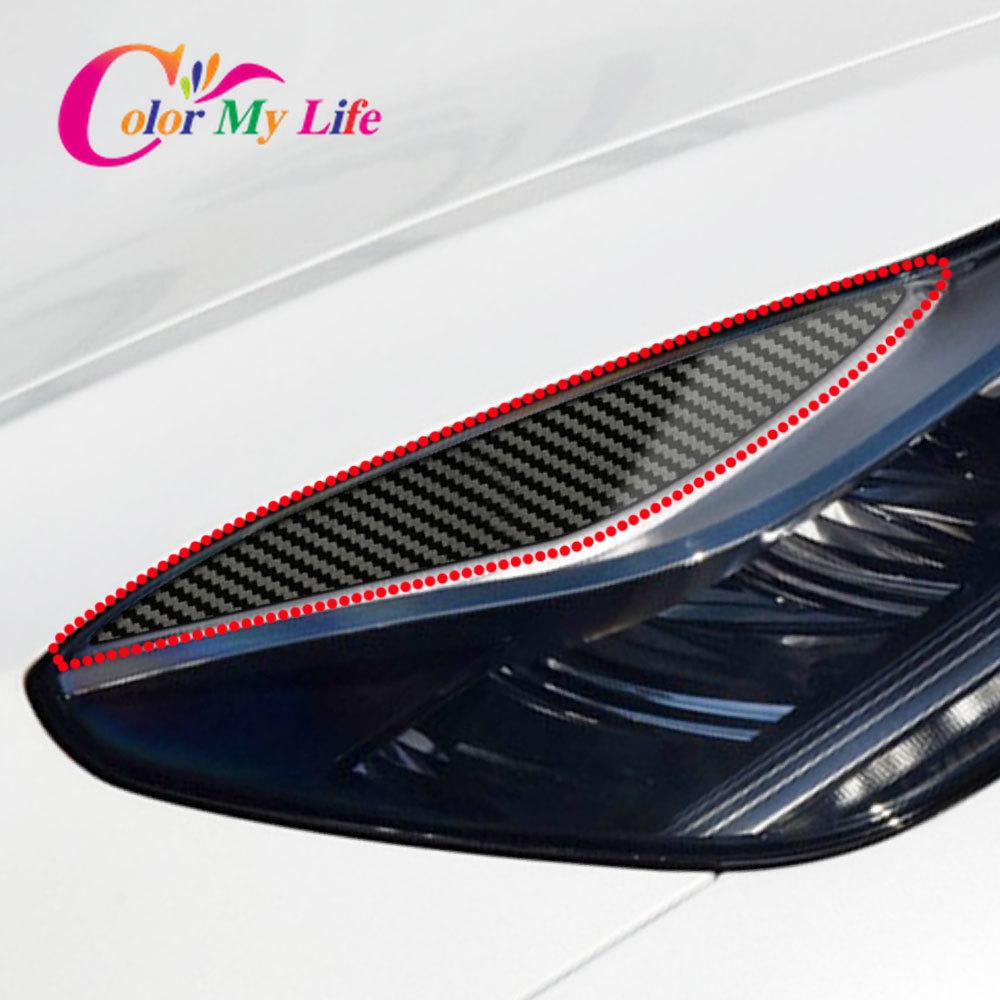 

Color My Life 2Pcs/Set ABS Carbon Fiber Car Headlight Decoration Trim Head Lights Sticker for Tesla Model 3 Model3 2017