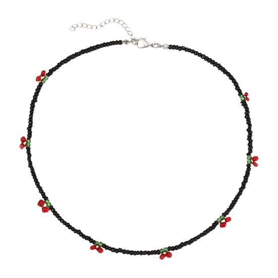 

Женское колье-колье в богемном стиле, вишневый декор, маленькие бусины, короткое ожерелье, яркое цветное ожерелье с регулируемой длиной чёрный