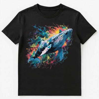 Colorful Paint Splash Big Whale Art Graphic Unisex T-shirt Tops Tees Unisex