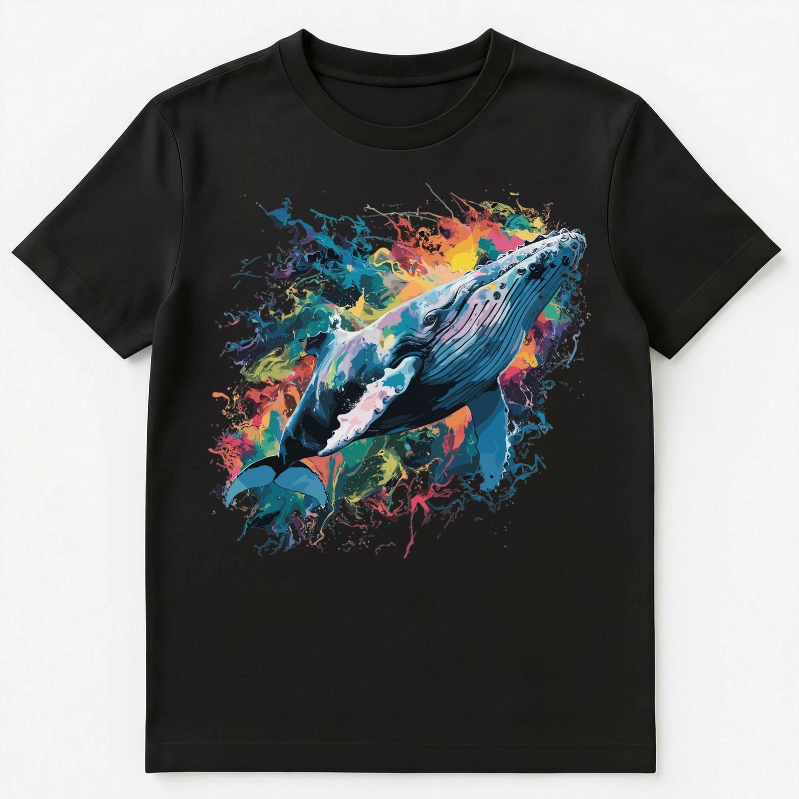 Colorful Paint Splash Big Whale Art Graphic Unisex T-Shirt L