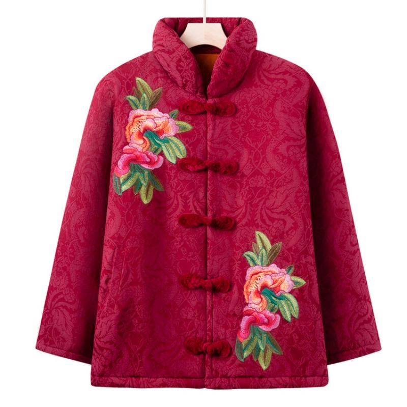 Grandma winter clothes velvet thickened padded jacket mother winter embroidered warm padded clothes old lady padded clothes button coat women