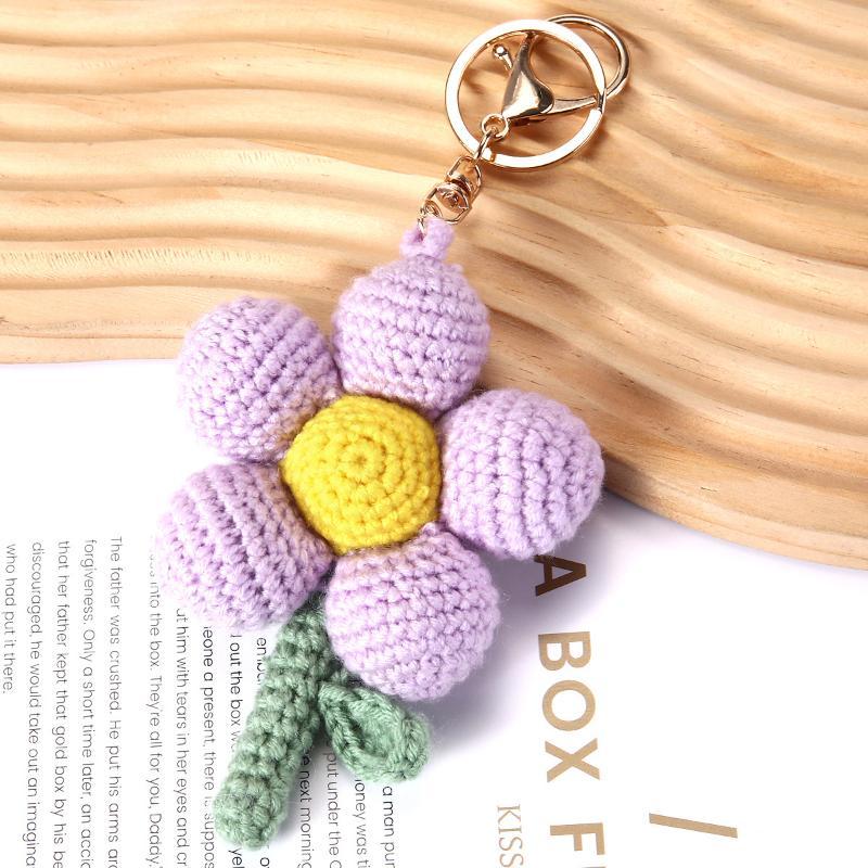 Portachiavi Fiore all'Uncinetto Carino Fiore Tessuto a Mano Pendente Fiore Finto Pianta Finta Creativa Regalo