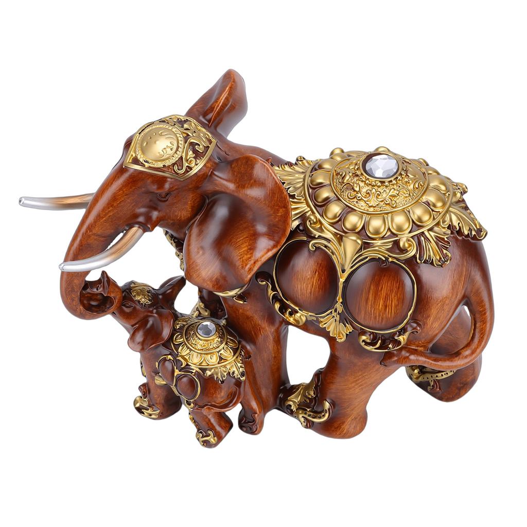 Mother and Baby Elephant Statue Resin Animal Sculpture for Family   Desk Decoration Imitation Wood Grain