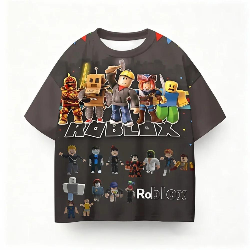 Fashion Roblox Kids Short Sleeve TShirt Colorful Rainbow Character Print Casual Tops for Boys Girls Daily Playwear