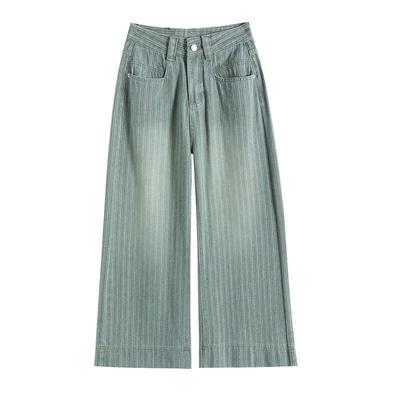 Striped Jeans for Women In Spring and Autumn New Style Design Straight and Loose, Slim, High Waist, Small Wide-leg Pants