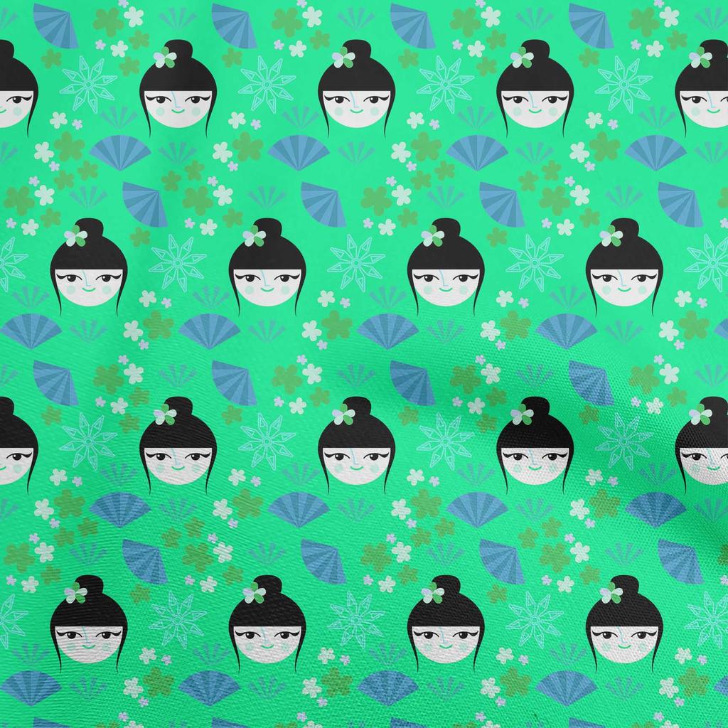 oneOone Cotton Flex Mustard Yellow Fabric Asian Japanese Fan Craft Projects Decor Fabric Printed By The Yard 40 Inch