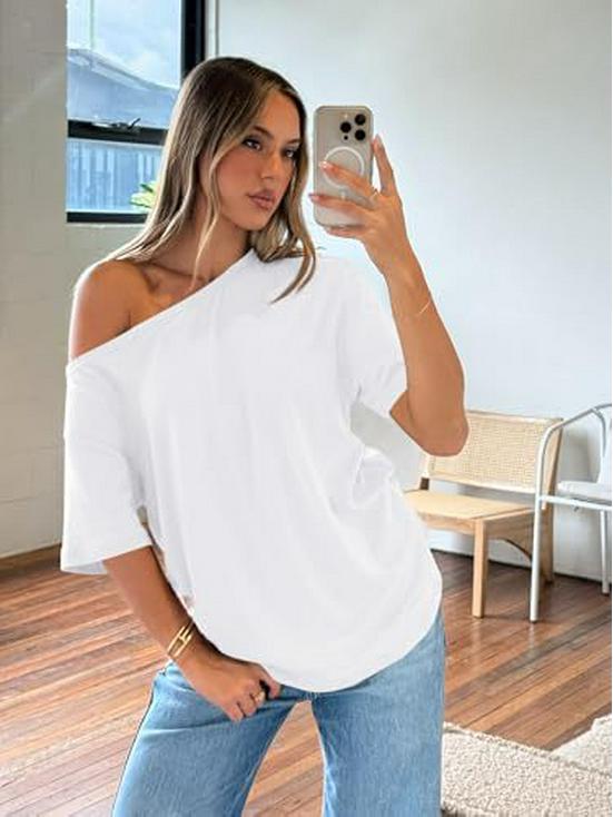 Damen schulterfreies lockeres Kurzarm-T-Shirt - Sommer 2026 lässige Frühjahrsmode