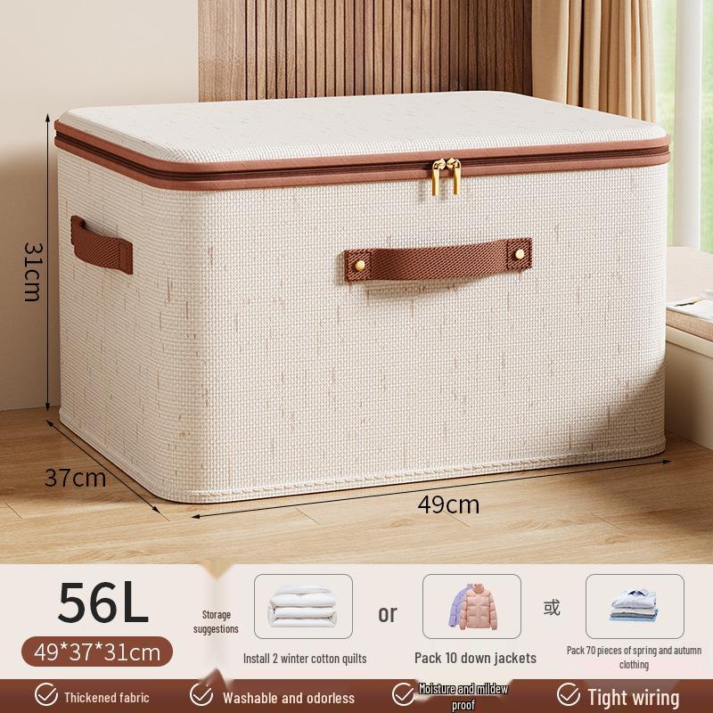 Tian Shan Cotton Linen Zipper Storage Box with Lid for Clothes and Toys