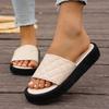 Women's Wide Width Platform Sandals - Slip-On Checkered Slide Sandals with Wide Strap, Casual Thick Sole Flat Sandals