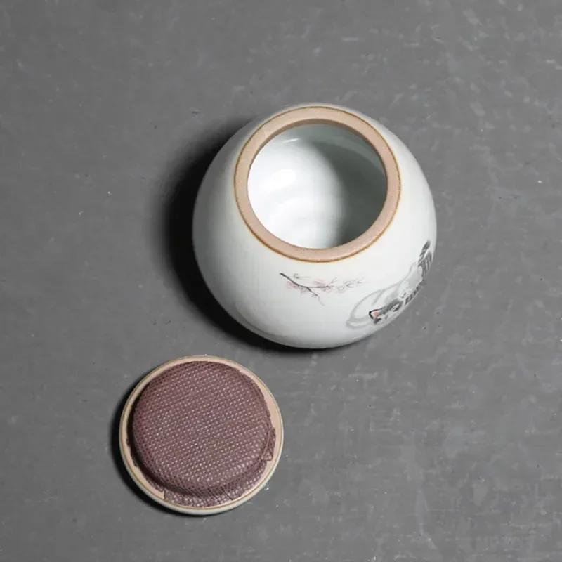 Chinese Ru Kiln Ceramics Tea Caddy Cute Cat Pattern Sealed Tea Leaf Container Travel Tea Bag Storage Box Kitchen Spice Organizer