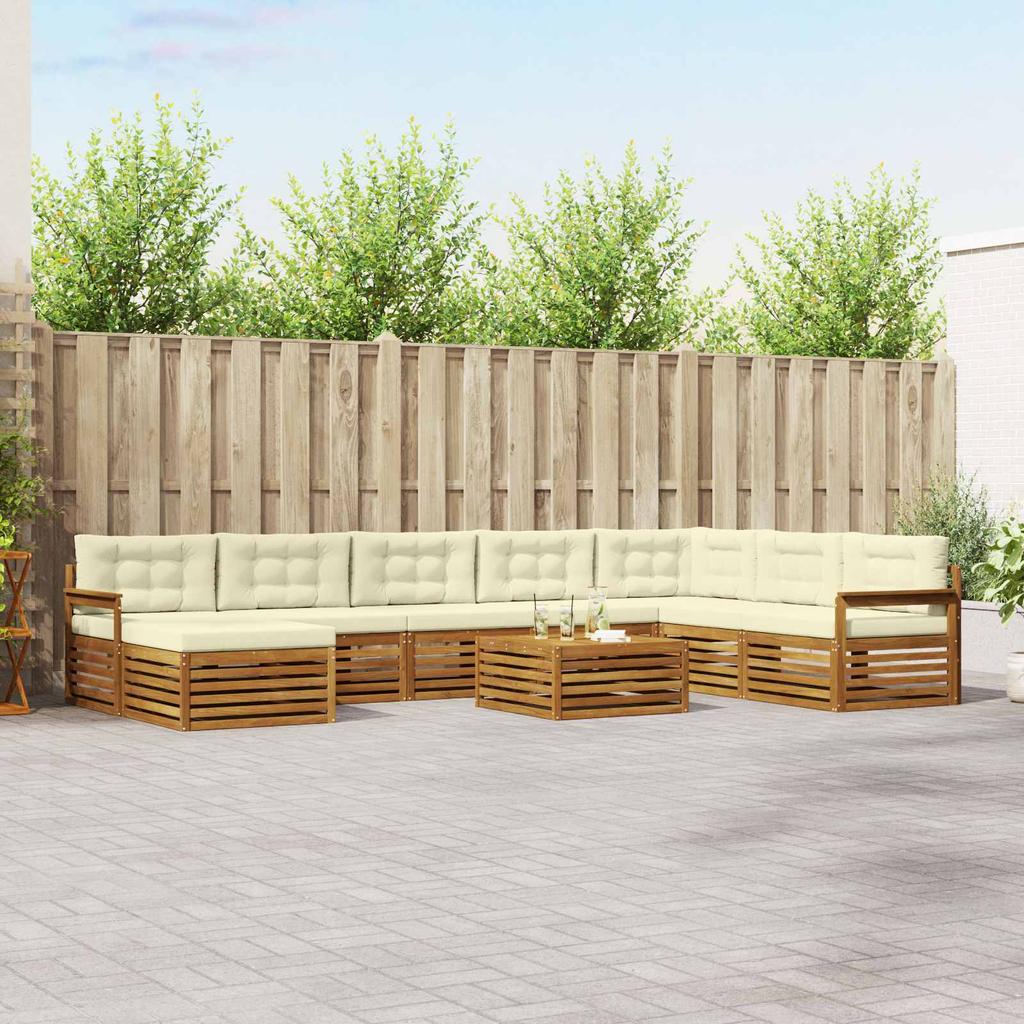 Outdoor Sofa Set 9 Pcs Natural and Cream Solid Acacia Wood