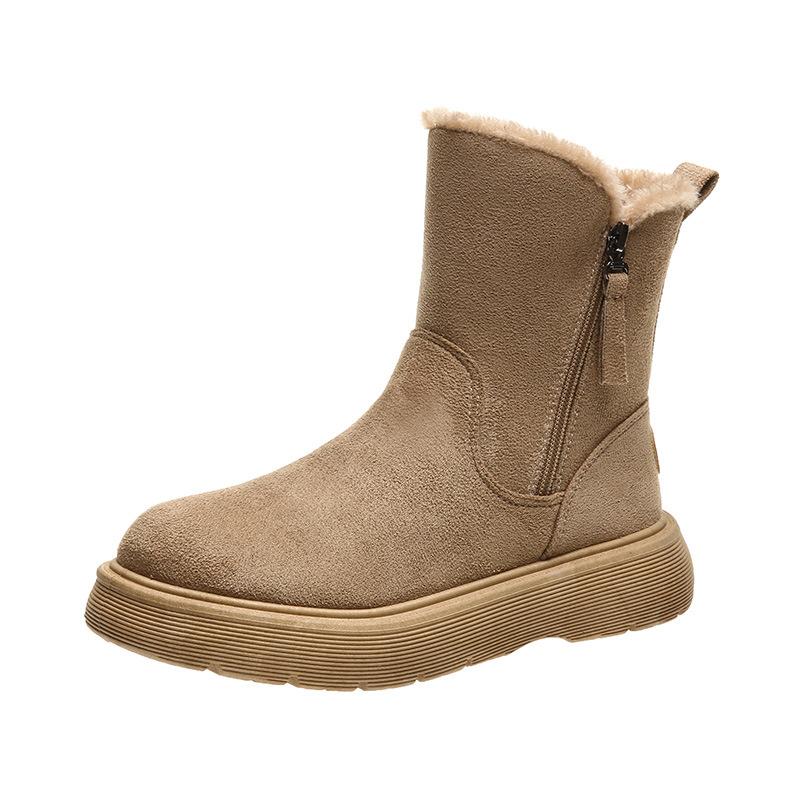 Snow boots women's winter new velvet thickened warm thick-soled cotton boots brown large cotton shoes