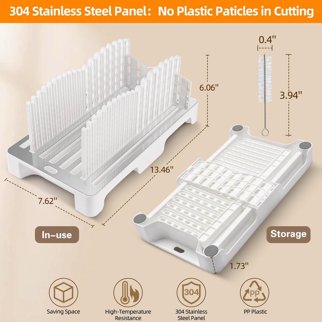 Homemade bread slicer; sourdough cutting guide with stainless steel base. Foldable plastic-free and easy to clean; adjustable bread and bagel slicing