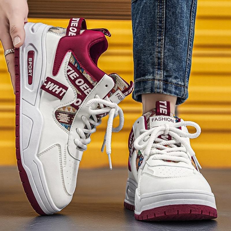 Men High Top Breathable Leather Platform Sneakers, Versatile Height Increasing Casual Skate Board Shoes