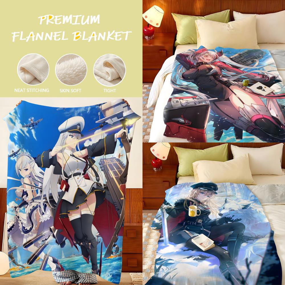Game A-Azur L-Lane Throw Flannel Throw Blanket, Lightweight Cozy, Durable Washable cute Cool