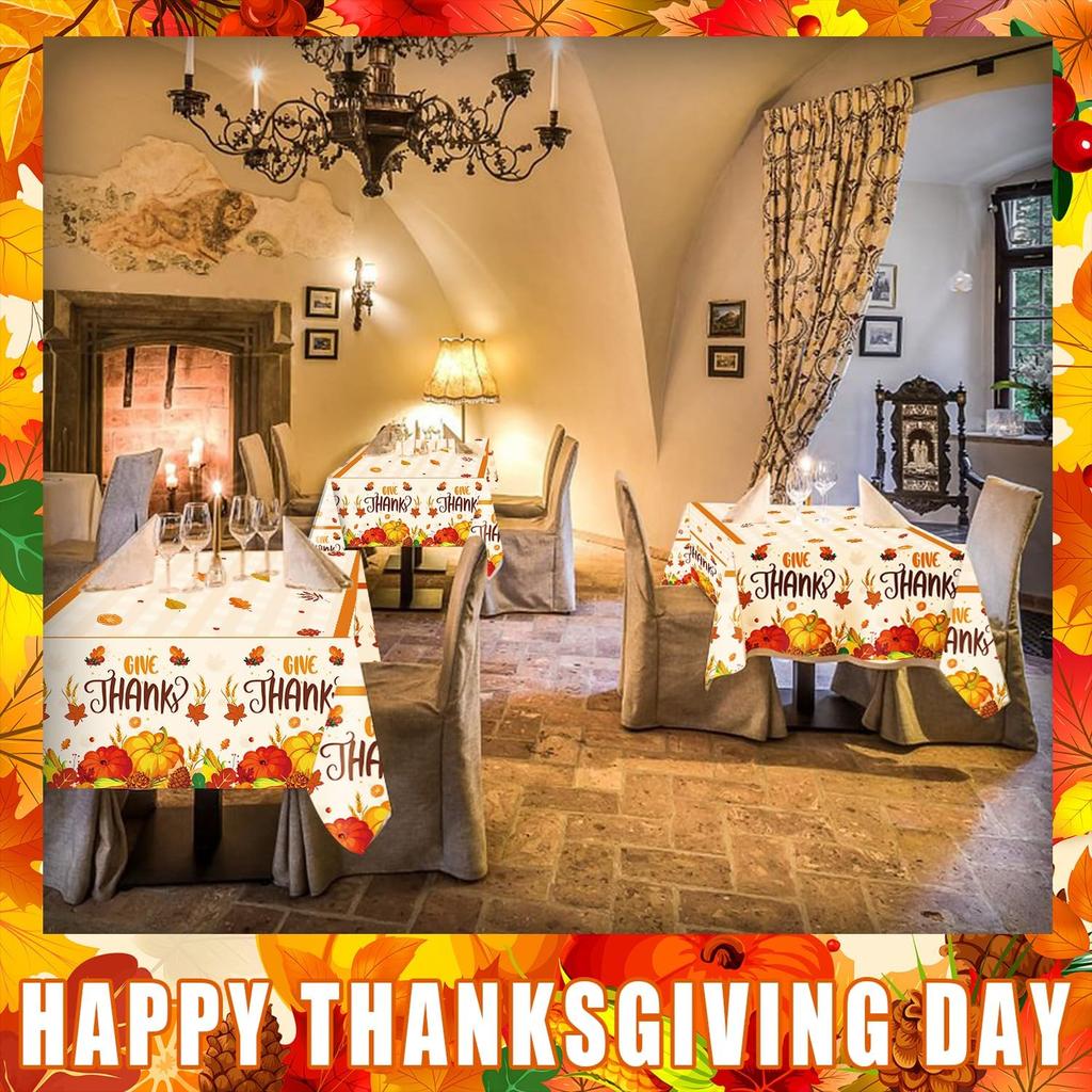 PARSUP 1 Pack Thanksgiving Disposable Tablecloth Party Supplies, Autumn Theme Pumpkin Maple Leaves Fall Tablecloth Plastic Waterproof Tablecover