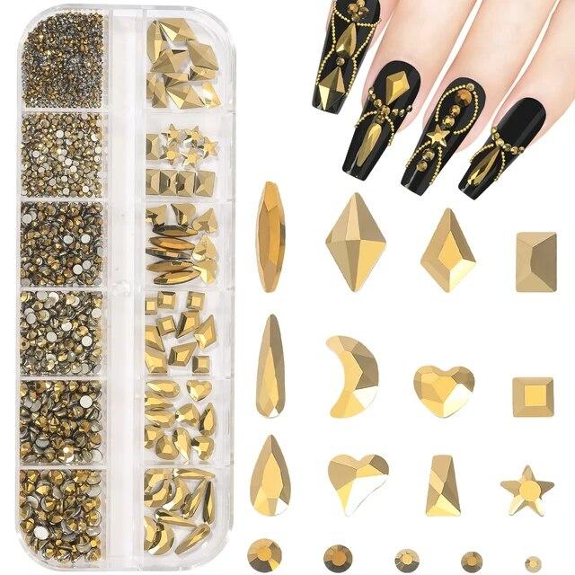 Nail Art Strass Kristall Charms Glas Edelstein Rosa Blau Flatback Gemischte Größe Nagel Charms Für DIY Nagel Dekoration