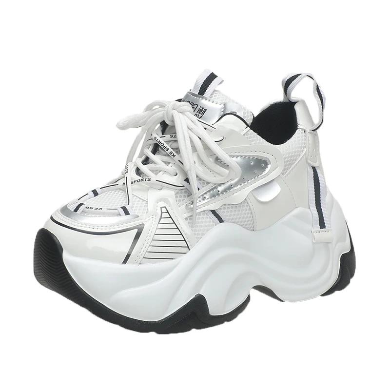 Fashion 7CM Fashion Women's Chunky Sneakers Breathable Platform Sports Shoes Woman Lace Up Thick Bottom Casual Shoes Zapatillas Mujer