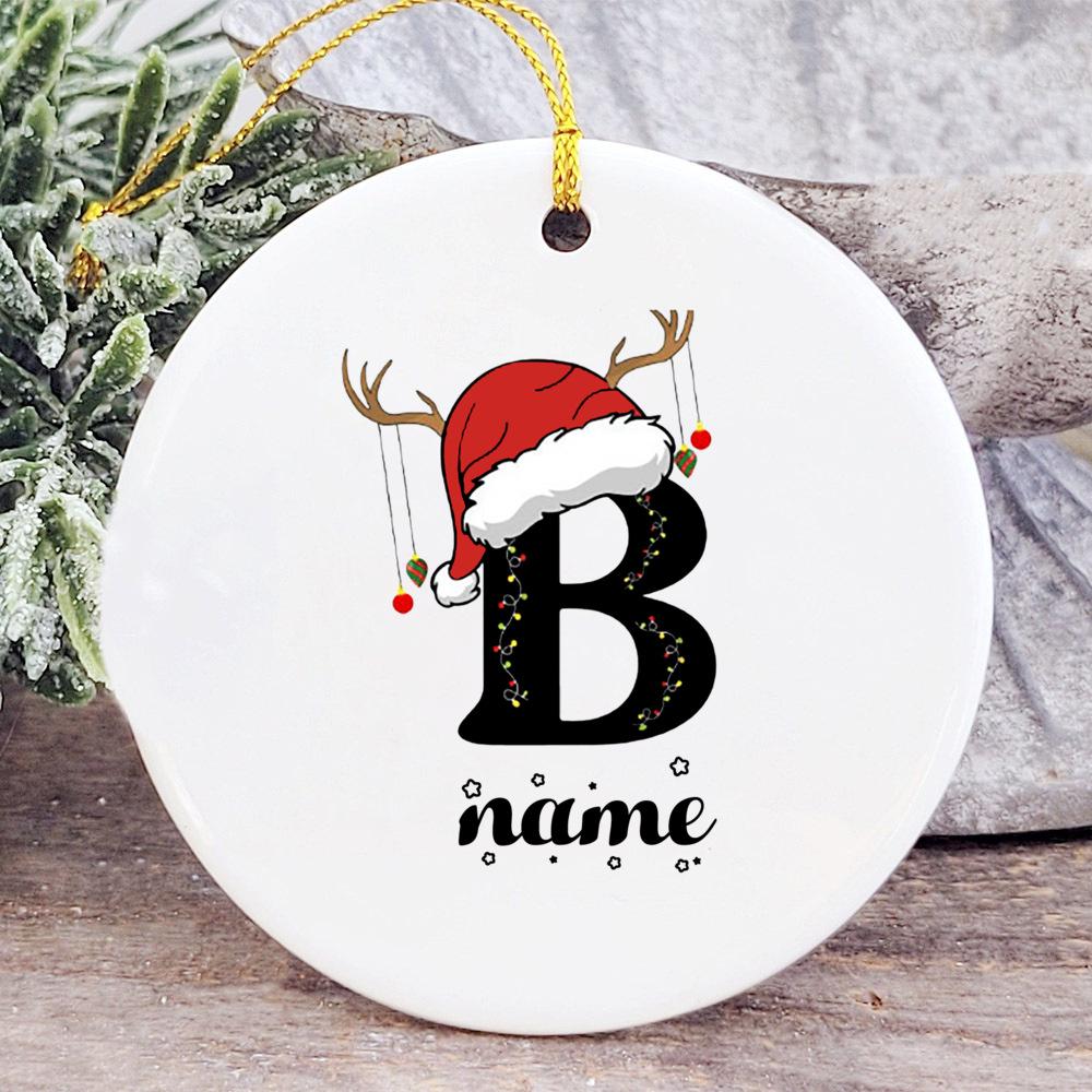 Baby's Christmas Ornament Personalized Initial with Name Ceramic Bauble Gift for Newborn Present for Baby Custom Xmas Decoration