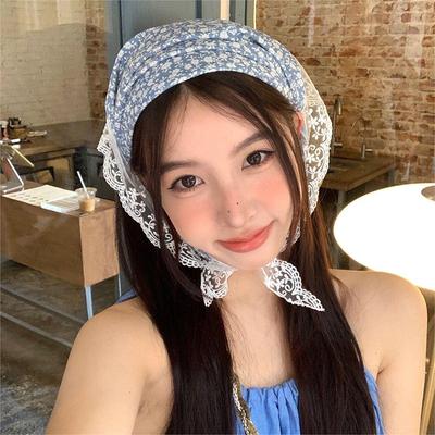 Summer Sweet Retro Lace Hair Scarf Women Pastoral Style Triangle Turban Headband