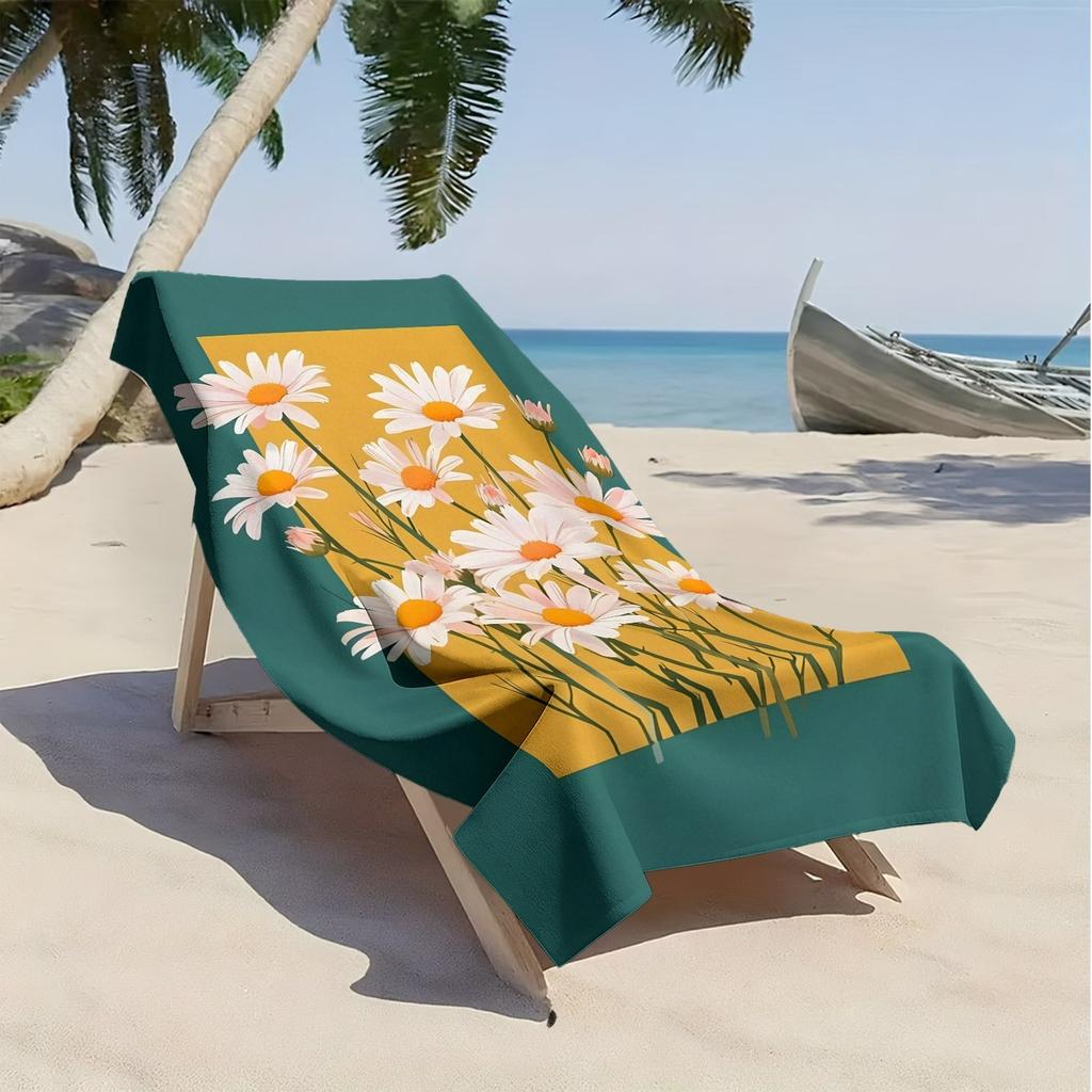 Fresh flower field with daisy pattern polyester microfiber beach towel is highly absorbent, suitable swimming and beach outings