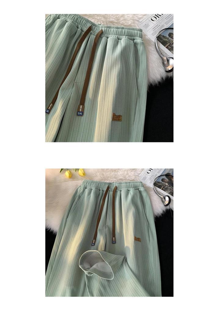 Men's Summer Ice Silk Wide-Leg Straight Pants - High-End Loose Fit Trendy Trousers