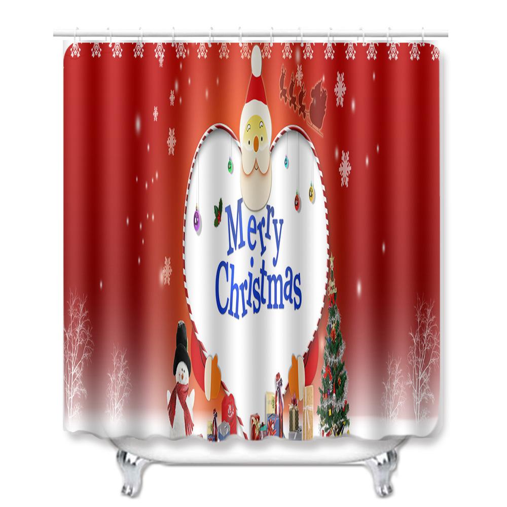 Christmas Bathroom Non-Slip Doormat Bathroom Waterproof Shower Curtain Toilet Floor Mat Four-Piece Shower Room Absorbent Carpet