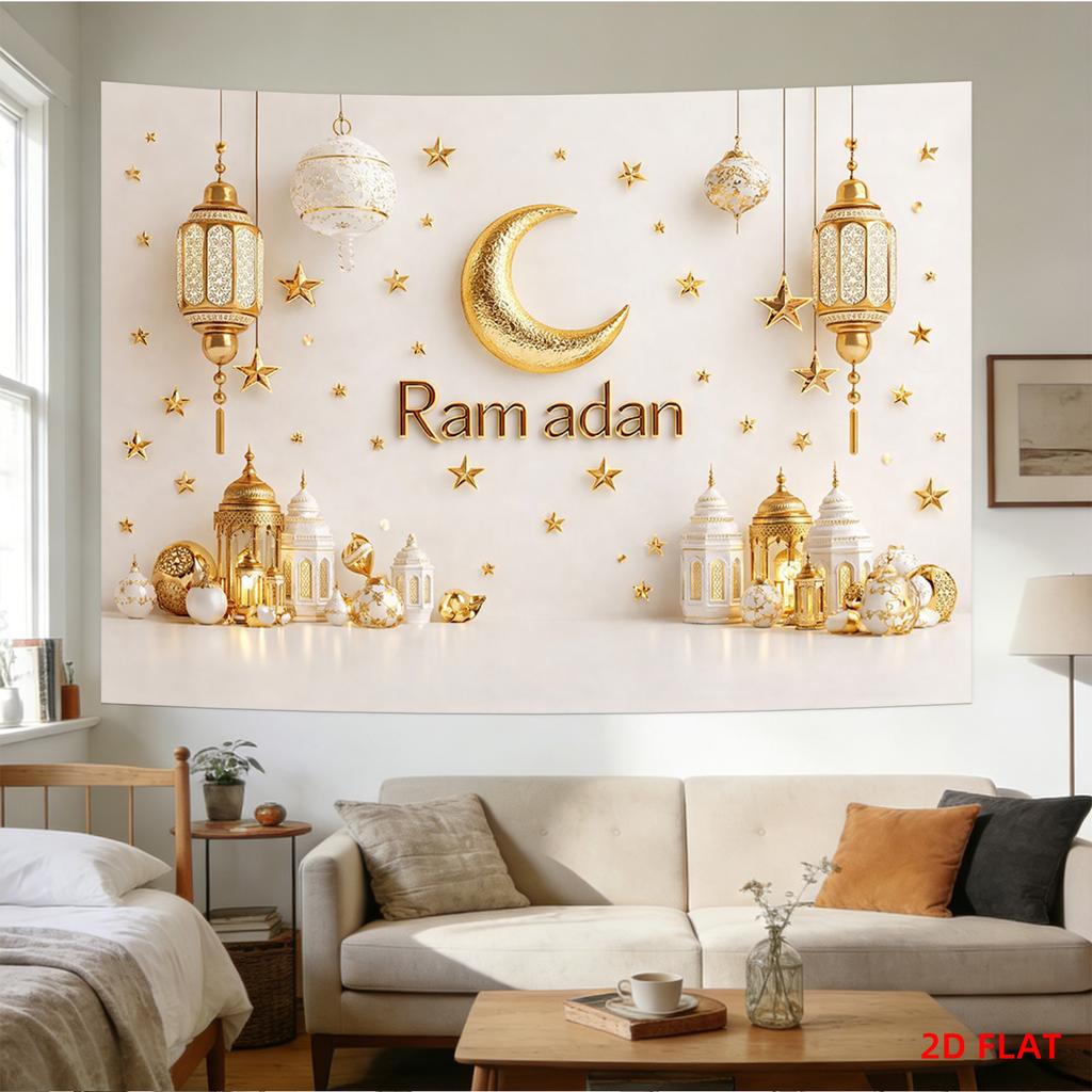 Islamic Ramadan Wall Decor Panel Set Eid Mubarak Lantern Crescent Moon Star Decoration Tapestry Islam Boho Polyester Home Orname