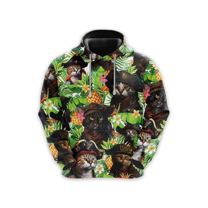 Men's Funny Cat And Pizza Graphic 3D Hoodies Fashion Men Women Long Sleeve Hooded Anime Sweatshirt Pullover Oversized Streetwear