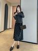 2026 New Year Women's Velvet Polka Dot A-Line Midi Skirt with Lace Hem