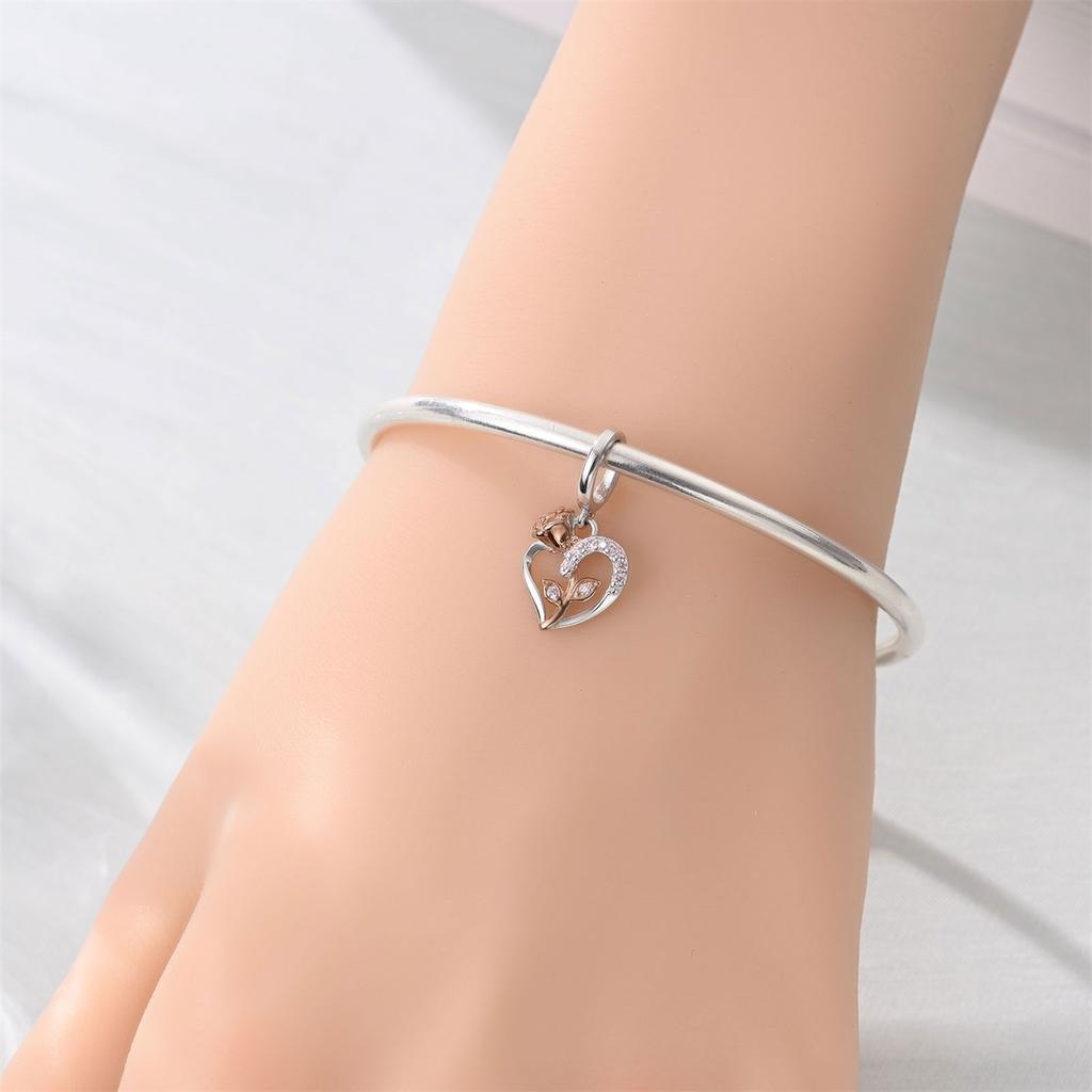 Golden Rose Copper Charms Bow Pink Heart Love Letters Beads Pendants Fit Original Bracelets Diy Jewelry Accessories