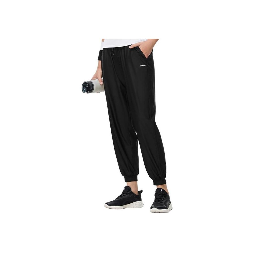 Li Ning Fitness Series Solid Color Reflective Loose Knit Sports Pants Women Pants Black AKYT080-2