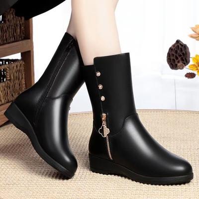 Chaussures moyennes automne et hiver chaussures en coton semelle plate velours cuir véritable doux semelle souple antidérapant bottines moyennes