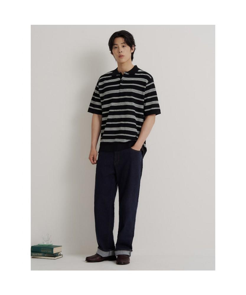 Binpolmen Striped Collar Neck Knit Black