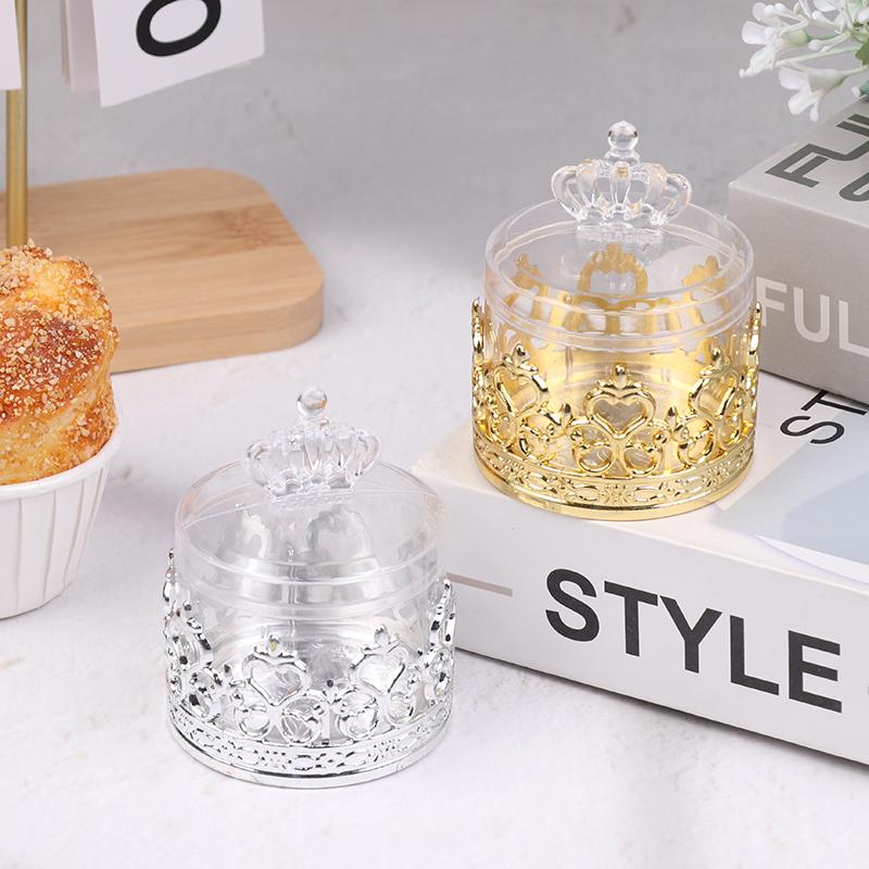 12Pcs Plastic Candy Box Golden Silver Crown Swan Transparent Packaging Candy Box Birthday Wedding Candy Box Party Supply