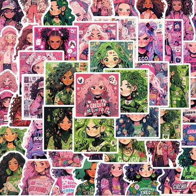 50 Cartoon Dopamine Girl Graffiti Stickers Personalized Decorative Guitar Notebook Suitcase DIY Waterproof Stickers