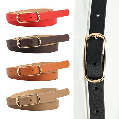 Simple and Versatile Multi-color Women's Thin Belt Fresh and Sweet Dress Decorative Oval Button PU Belt