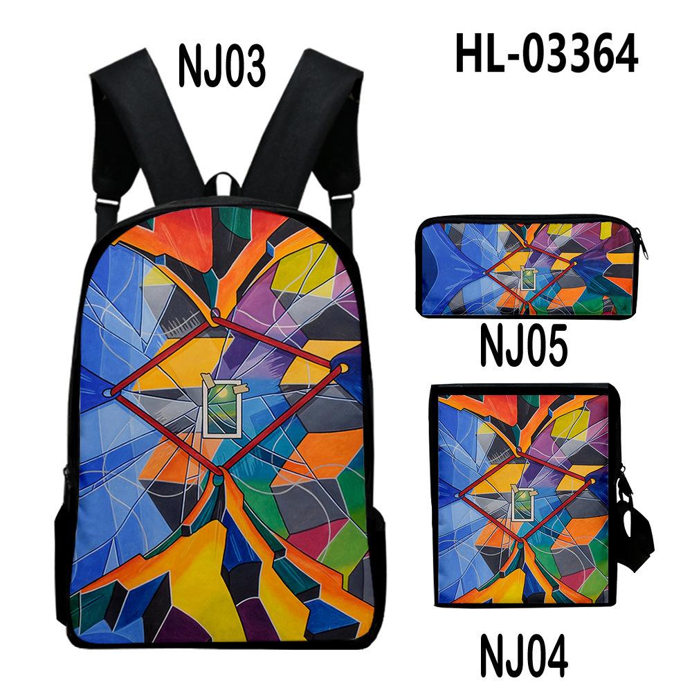 Classic Novelty Creative color blocking 3D Print 3pcs/Set School Bags Laptop Daypack Backpack Inclined shoulder bag Pencil Case