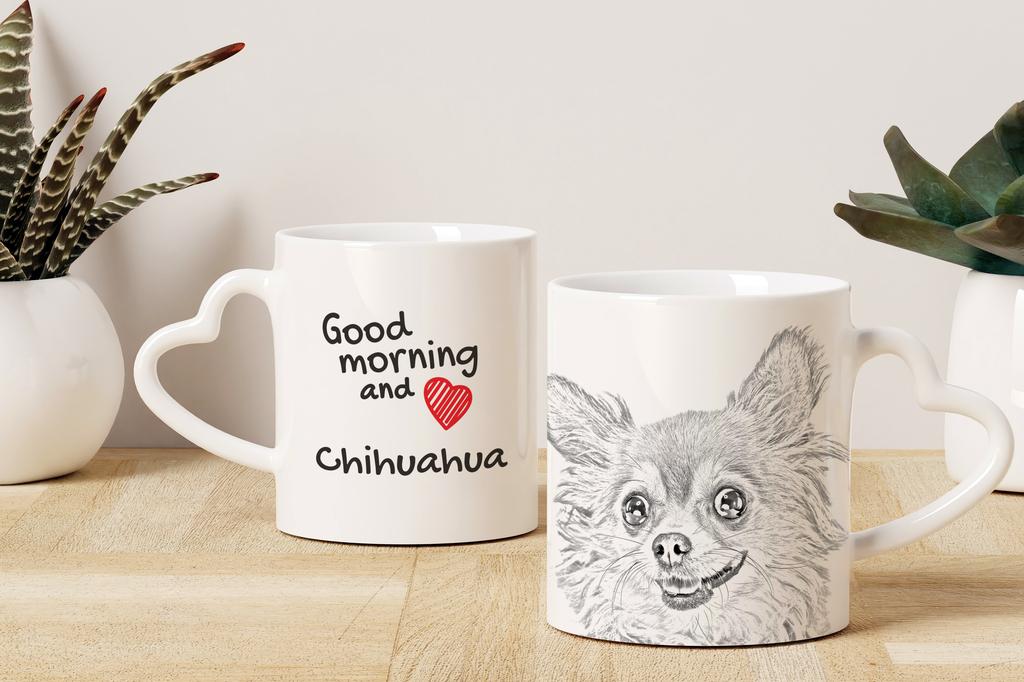 Chihuahua Long-haired - Cup with a Dog, Adorable Cup with a Heart-shaped Handle, Universal Gift from the Art-Dog Brand