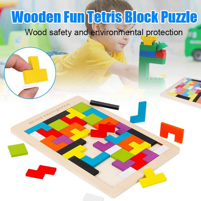 Colorful Wooden Tetris Building Block Puzzle For Educational Preschool Playtime