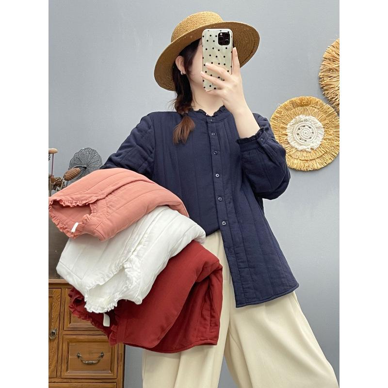 2025 Autumn/Winter Elegant Stand Collar Lace Long Sleeve Cardigan Top for Women in Japanese Literary Style