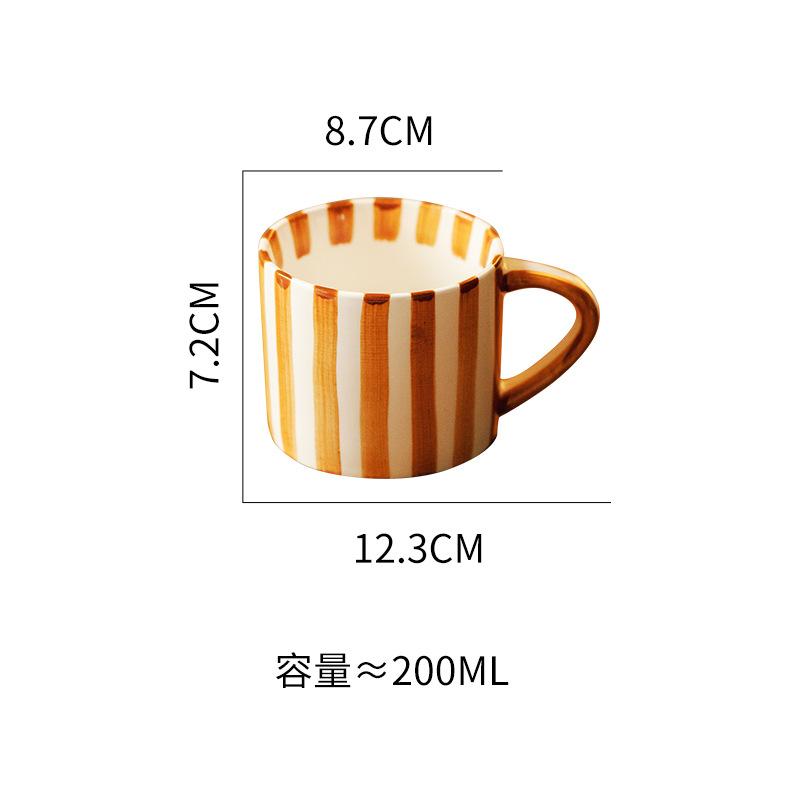 Hand Painted Japanese Household Ceramic Mug Retro Striped Medieval Coffee Cup Breakfast Cup Afternoon Tea Cup Couple Cup