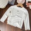 Children's Polka Dot Ruffle Collar Long-Sleeve T-shirt with Bowknot