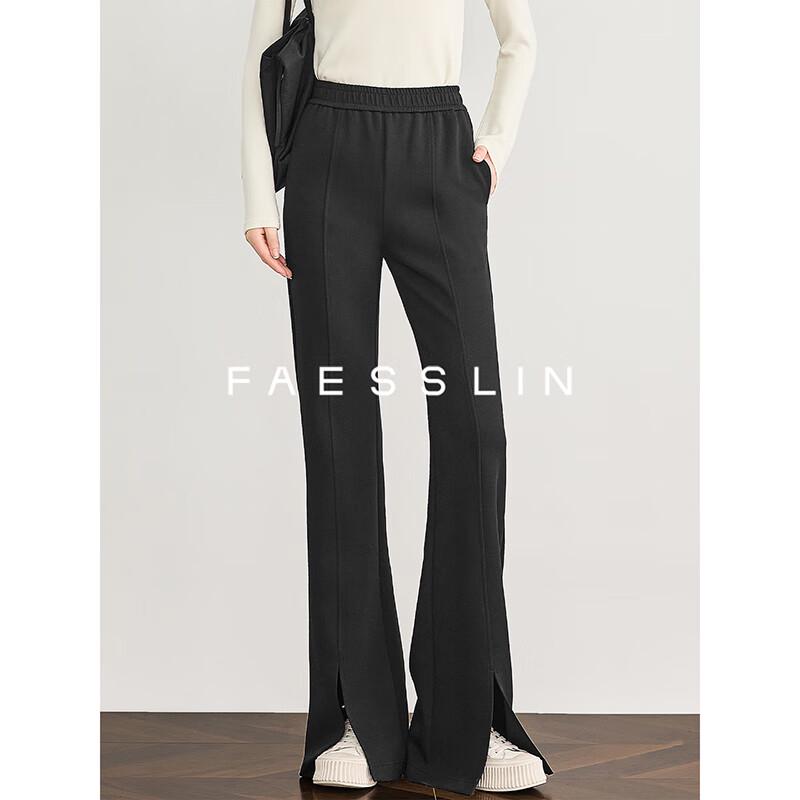 FAESSLIN Women s Black Knit Elastic Waist Flare Pants S
