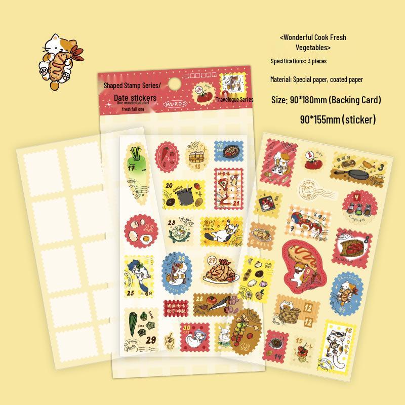 Mu Ran Shaped Date Stickers: Meow Travelogue Cat Pattern for Journals  DIY.